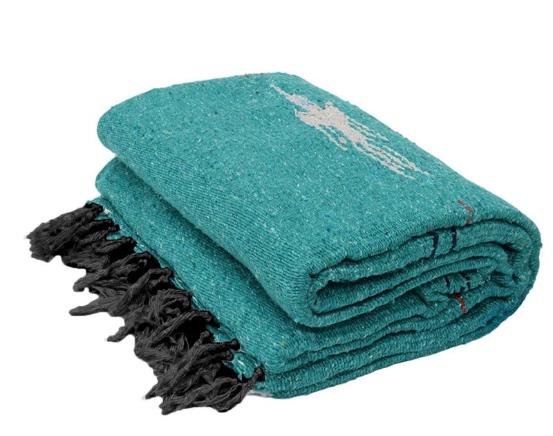 Open Road Goods Yoga Blanket - Thick Mexican Thunderbird Blanket - Handmade and Made for Yoga! (Turquoise) - Image 3